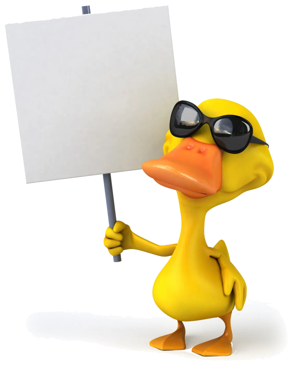 Comic-Ente mit Protest-Schild und Sonnenbrille