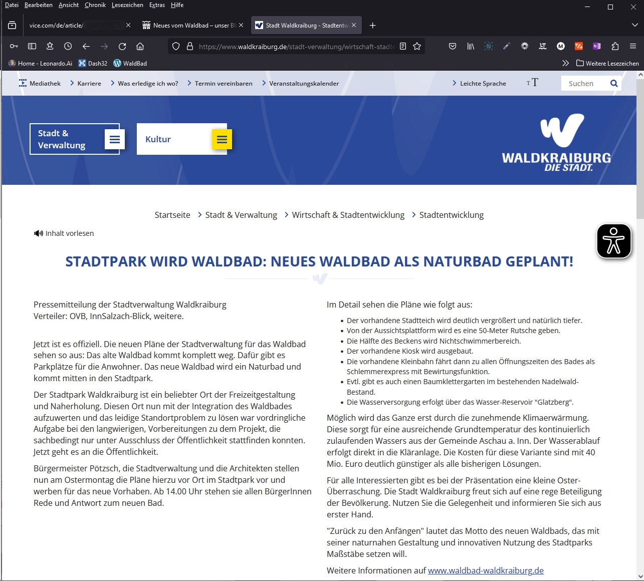 Screenshot Website Stadtverwaltung